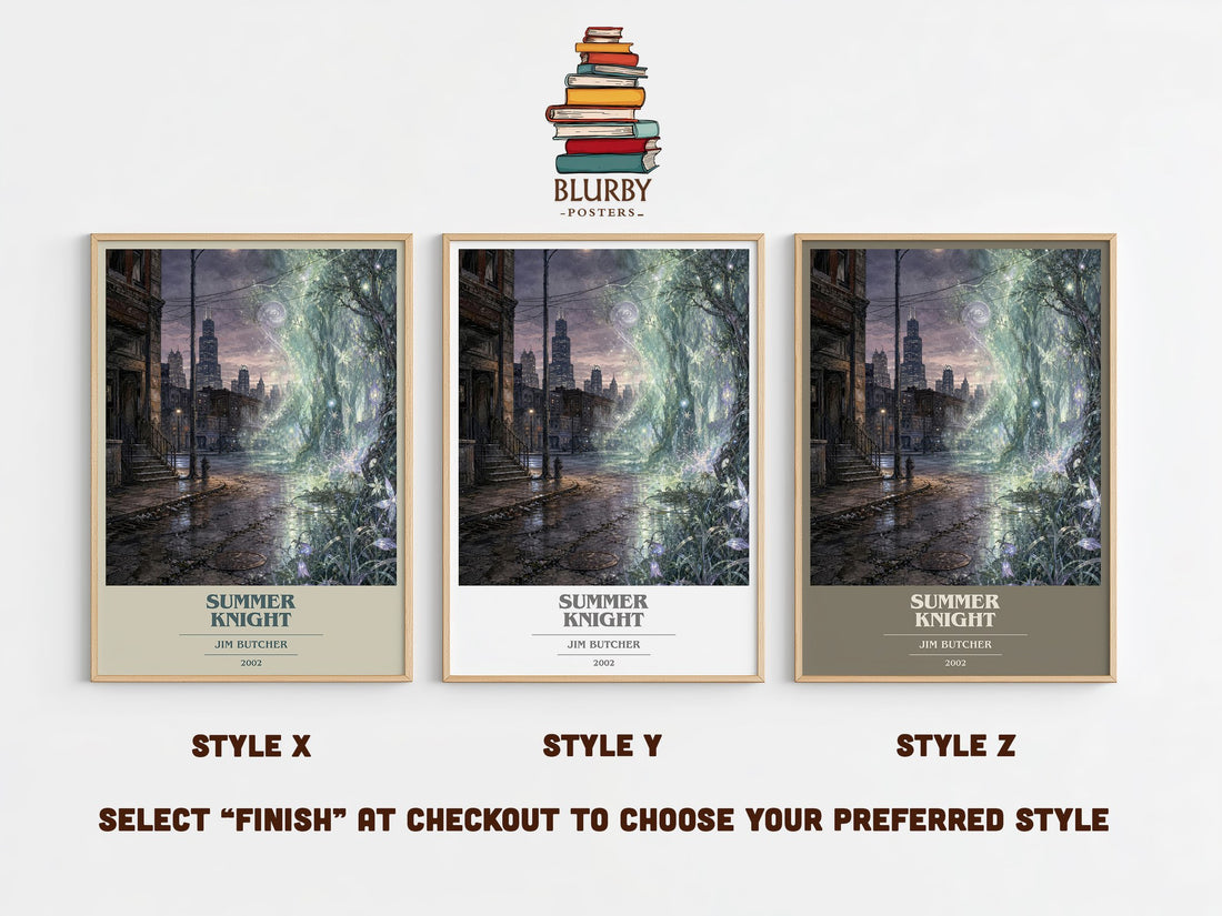 Summer Knight book cover print in frame leaning in hallway – fantasy wall art (mockup)