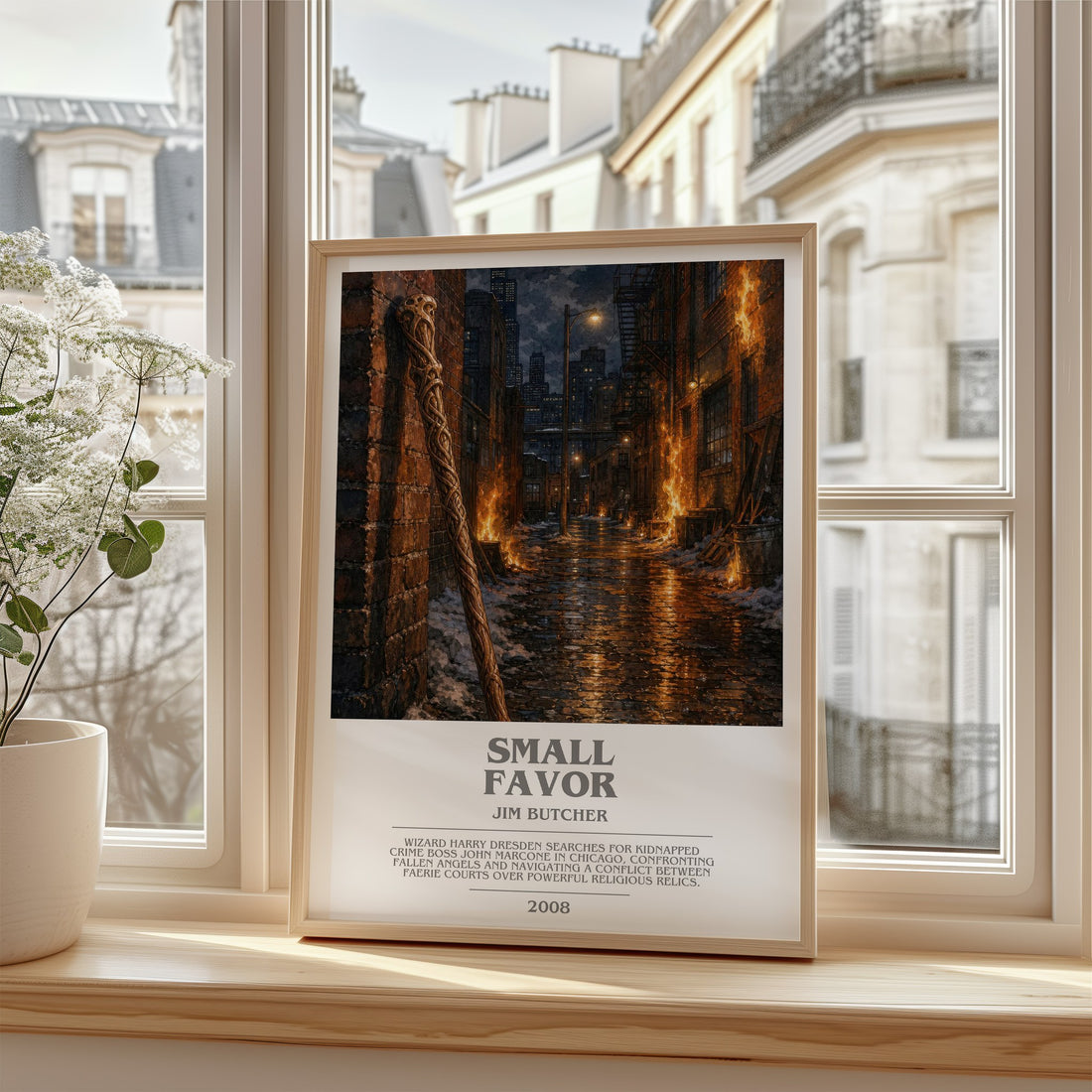 Small Favor bookish poster colour and style options – Jim Butcher book art (mockup)