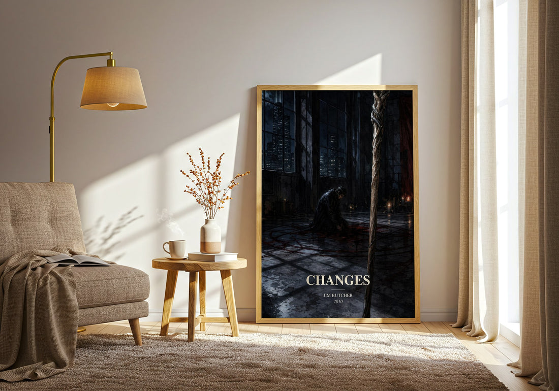 Changes watercolour print in frame leaning in hallway – fantasy wall art (mockup)