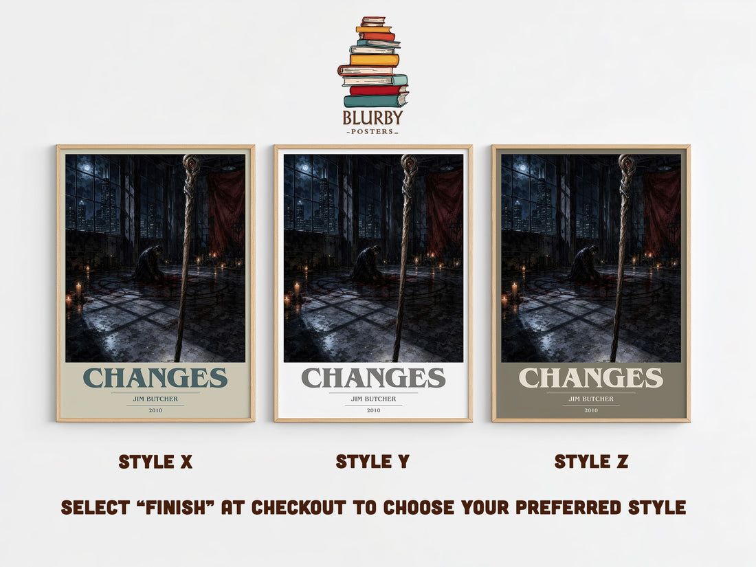 Changes book cover print in frame leaning in hallway – fantasy wall art (mockup)