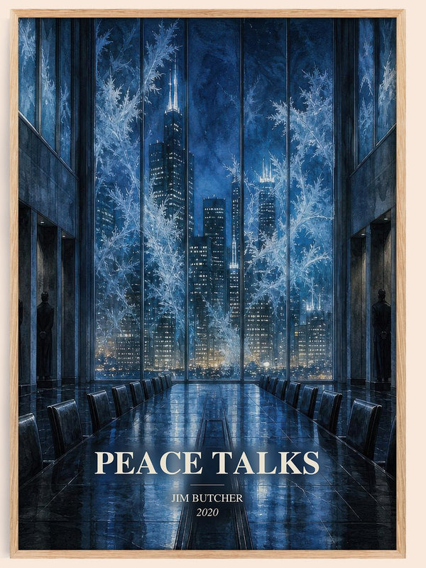 Peace Talks watercolour book poster by Jim Butcher – framed literary art print