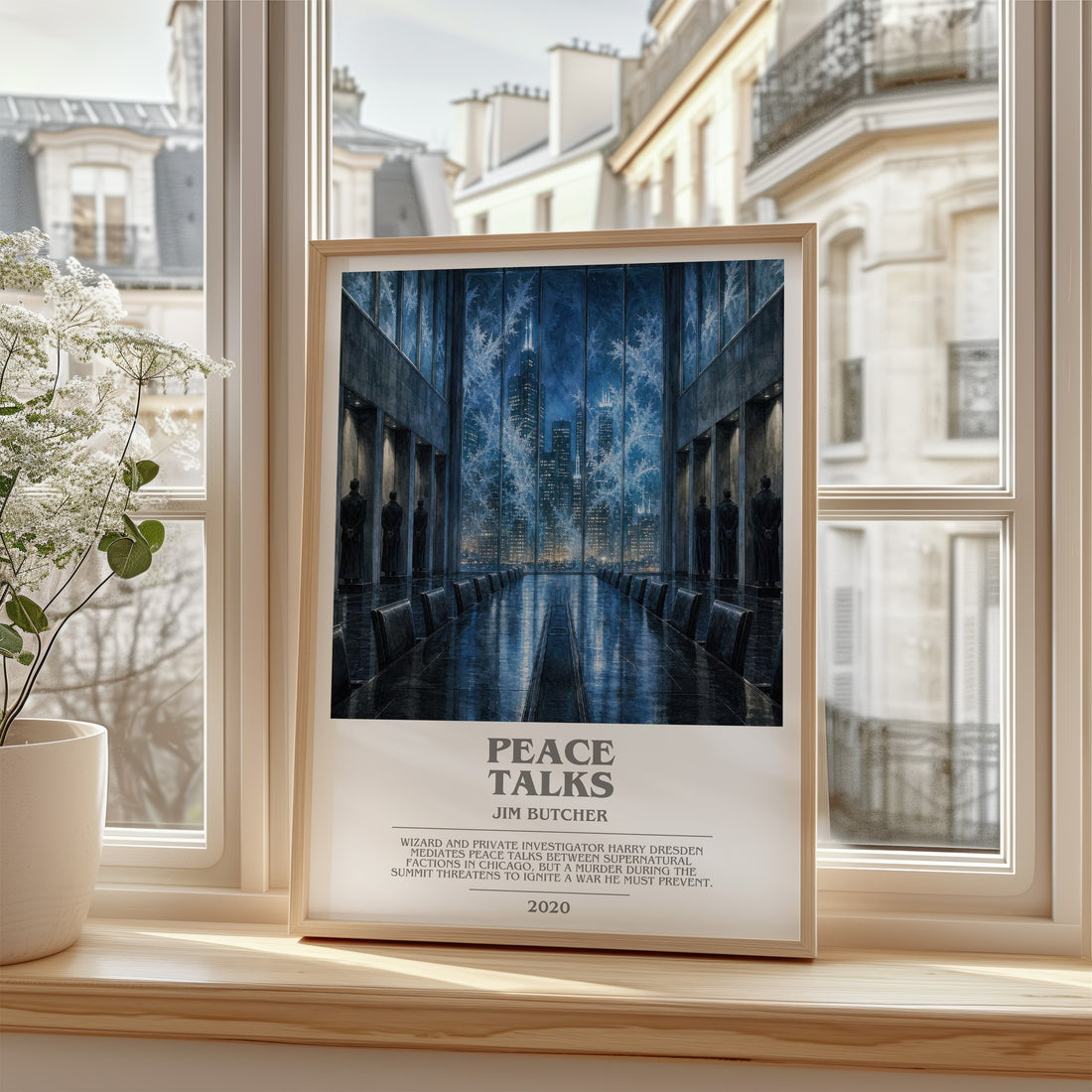 Peace Talks bookish poster colour and style options – Jim Butcher book art (mockup)