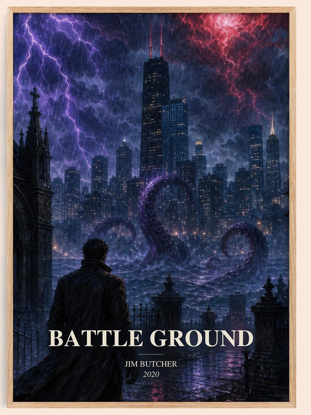 Battle Ground watercolour book poster by Jim Butcher – framed literary art print