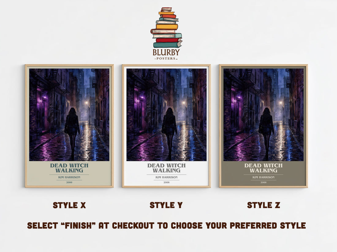 Dead Witch Walking book cover print in frame leaning in hallway – fantasy wall art (mockup)
