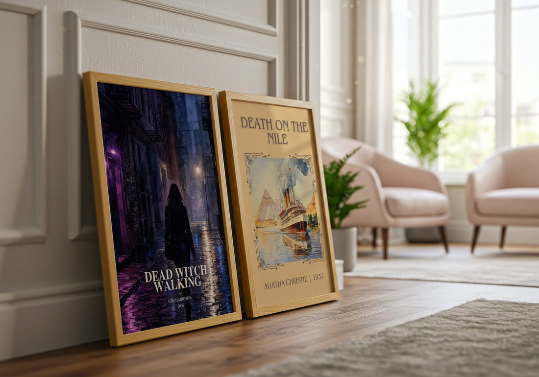 Dead Witch Walking watercolour print framed by window – literary home decor