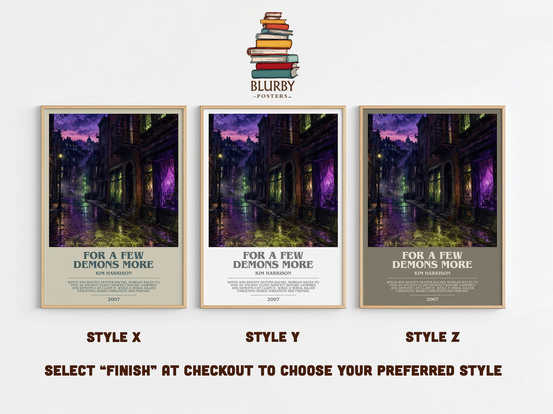 For a Few Demons More bookish print in frame leaning in hallway – fantasy wall art (mockup)