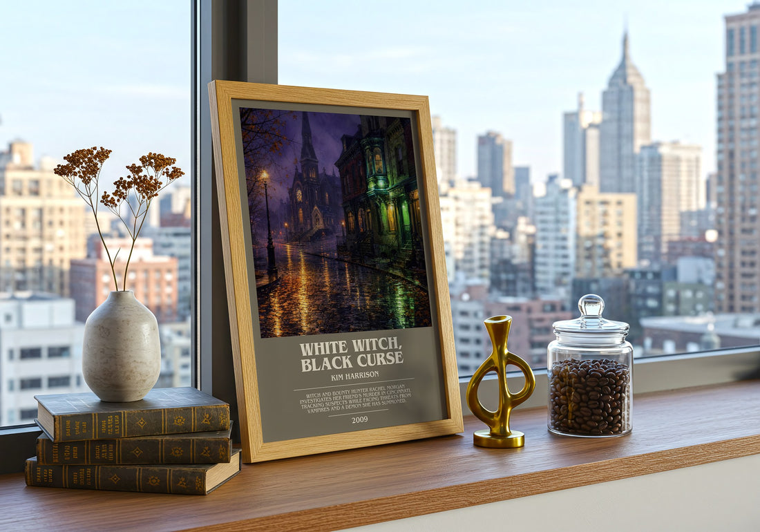 White Witch, Black Curse bookish print framed by window – literary home decor
