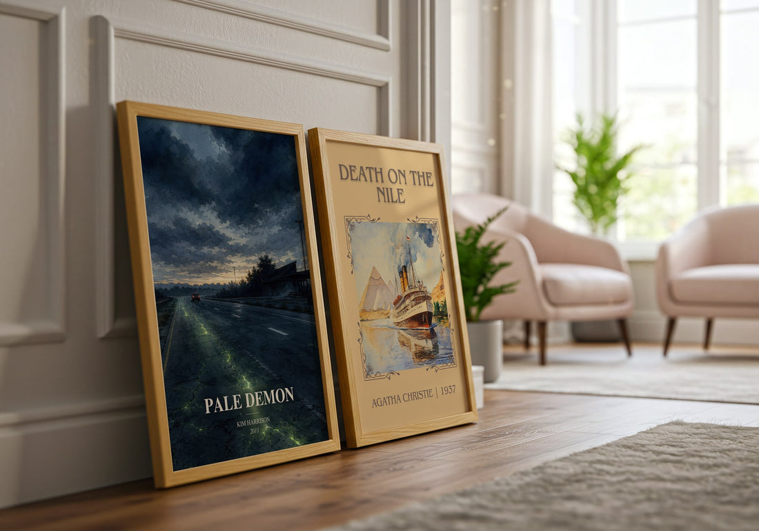 Pale Demon watercolour print framed by window – literary home decor
