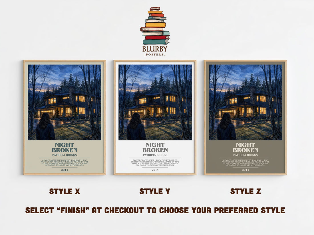 Night Broken bookish print in frame leaning in hallway – fantasy wall art (mockup)