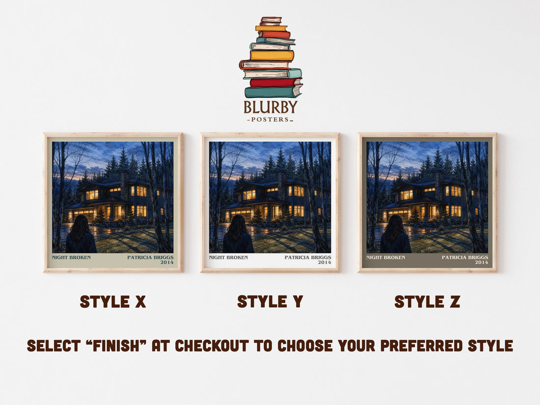 Night Broken literary print in frame leaning in hallway – fantasy wall art (mockup)