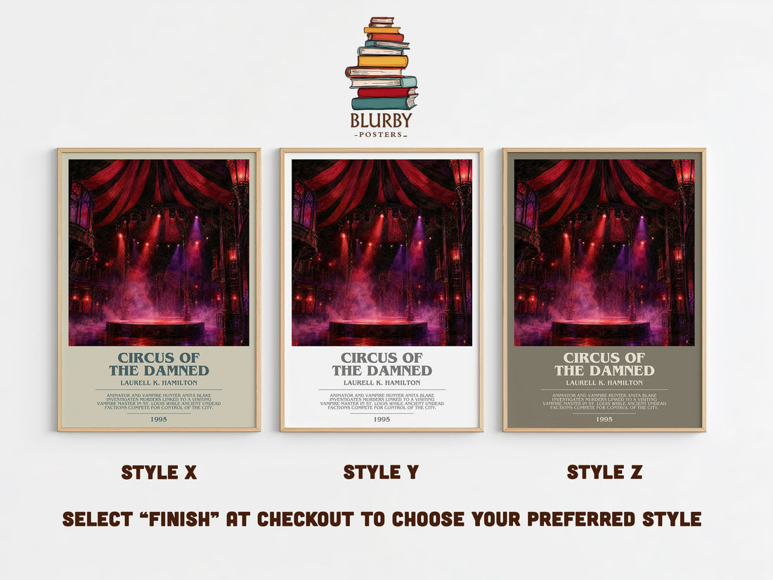 Circus of the Damned bookish print in frame leaning in hallway – horror wall art (mockup)