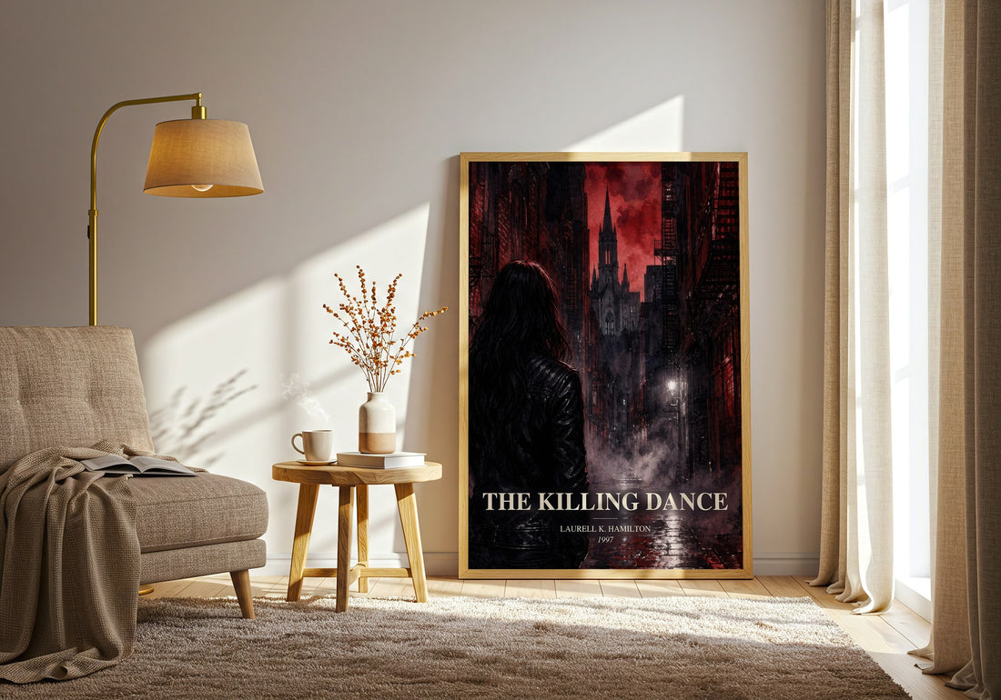The Killing Dance watercolour print in frame leaning in hallway – fantasy wall art (mockup)