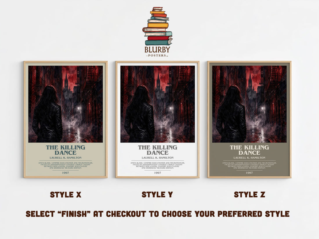 The Killing Dance bookish print in frame leaning in hallway – fantasy wall art (mockup)