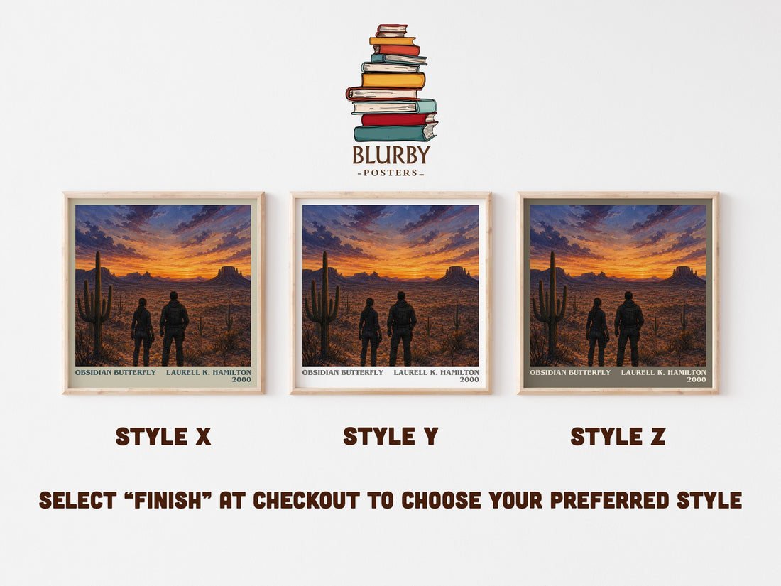 Obsidian Butterfly literary print in frame leaning in hallway – horror wall art (mockup)