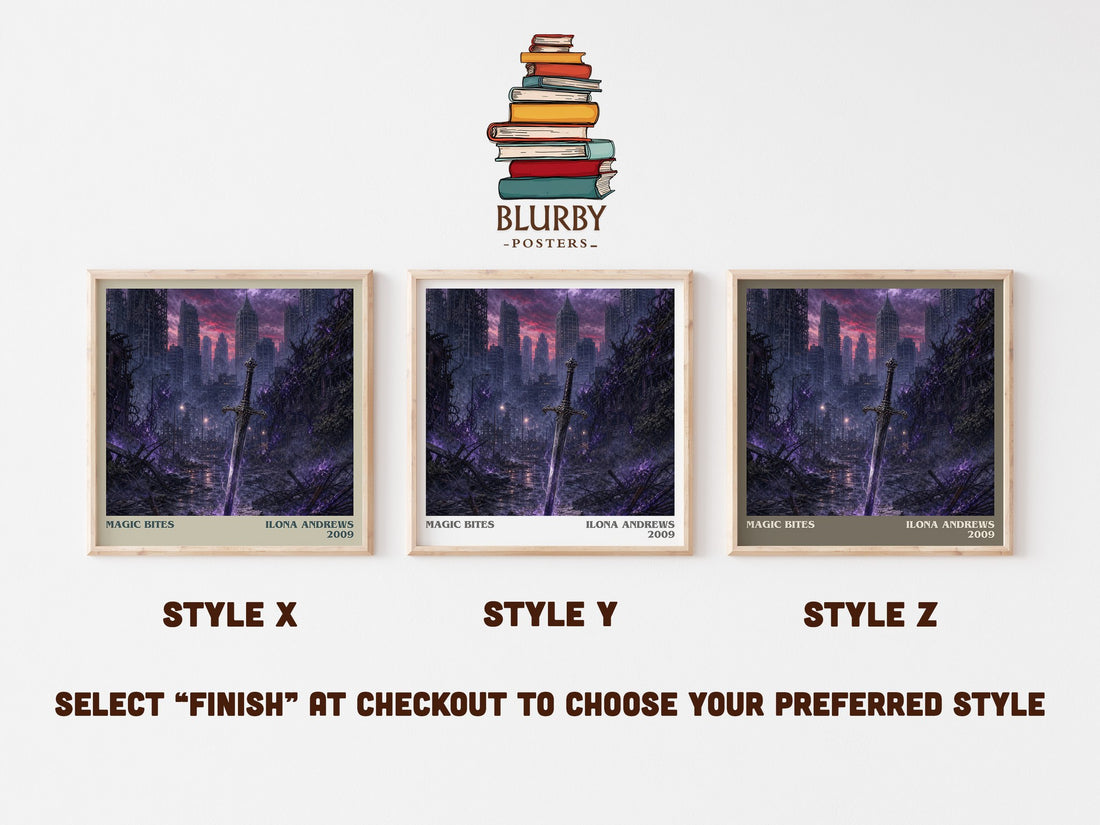Magic Bites literary print in frame leaning in hallway – fantasy wall art (mockup)