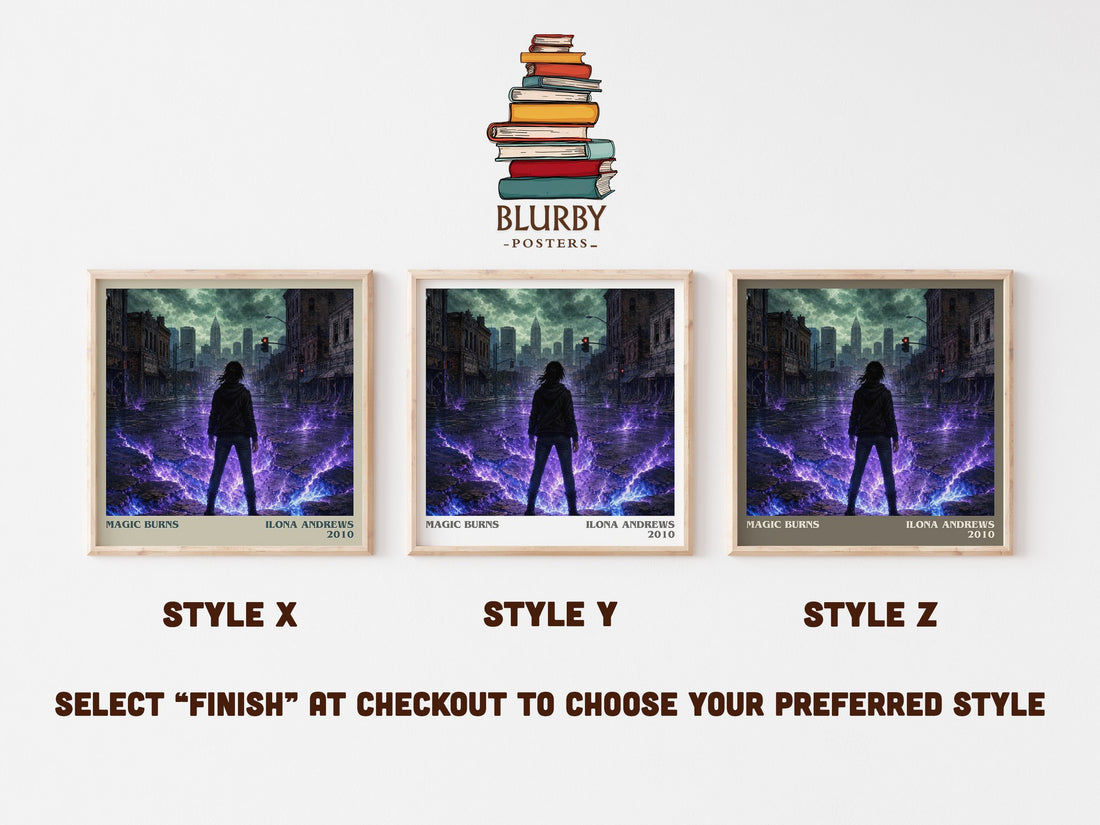 Magic Burns literary print in frame leaning in hallway – fantasy wall art (mockup)