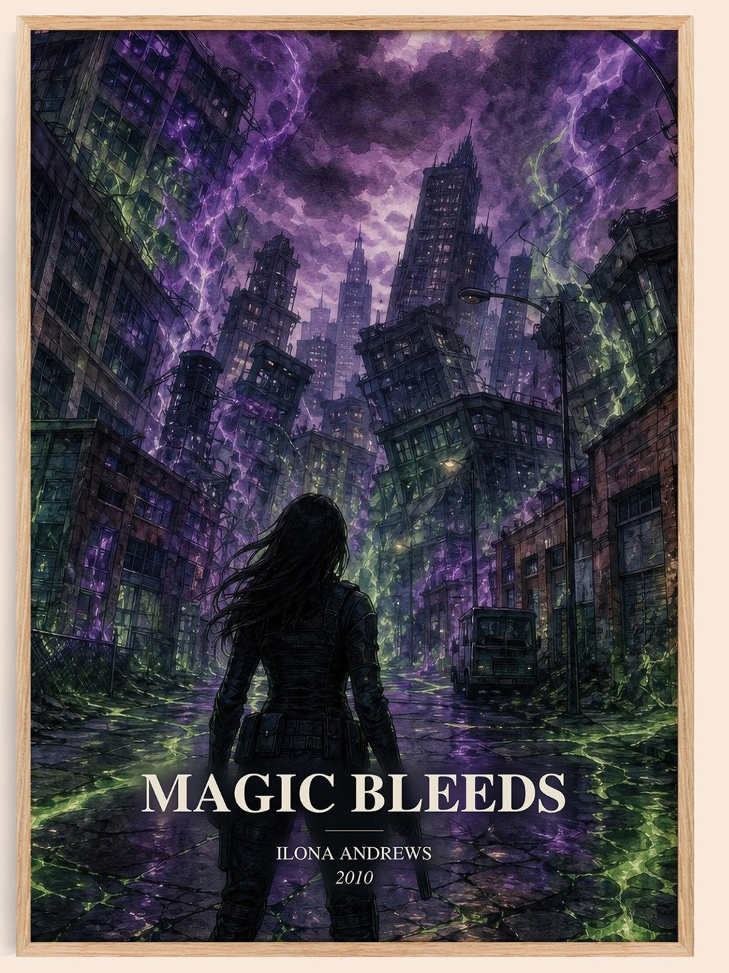 Magic Bleeds watercolour book poster by Ilona Andrews – framed literary art print