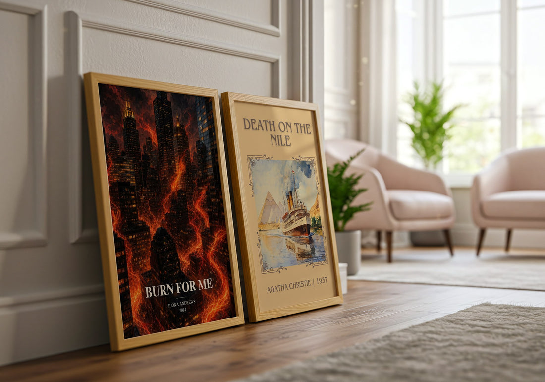 Burn for Me watercolour print framed by window – literary home decor