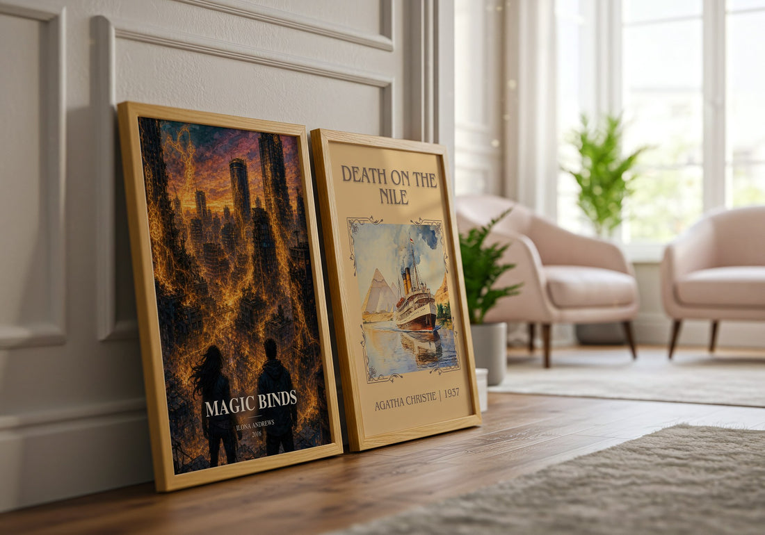 Magic Binds watercolour print framed by window – literary home decor