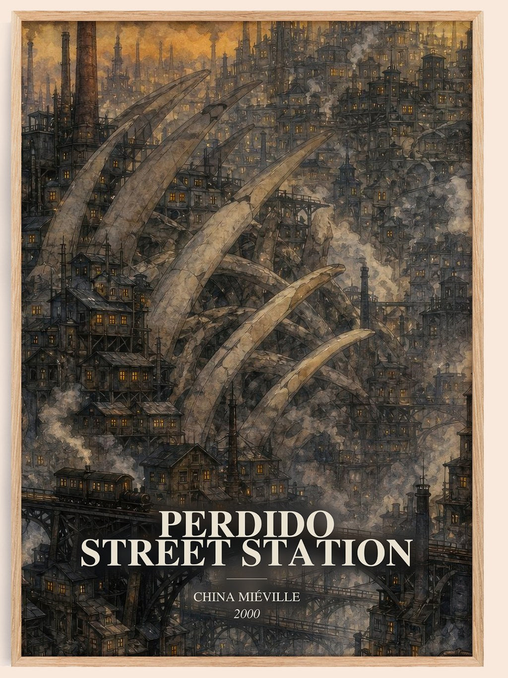 Perdido Street Station watercolour book poster by China Miéville – framed literary art print