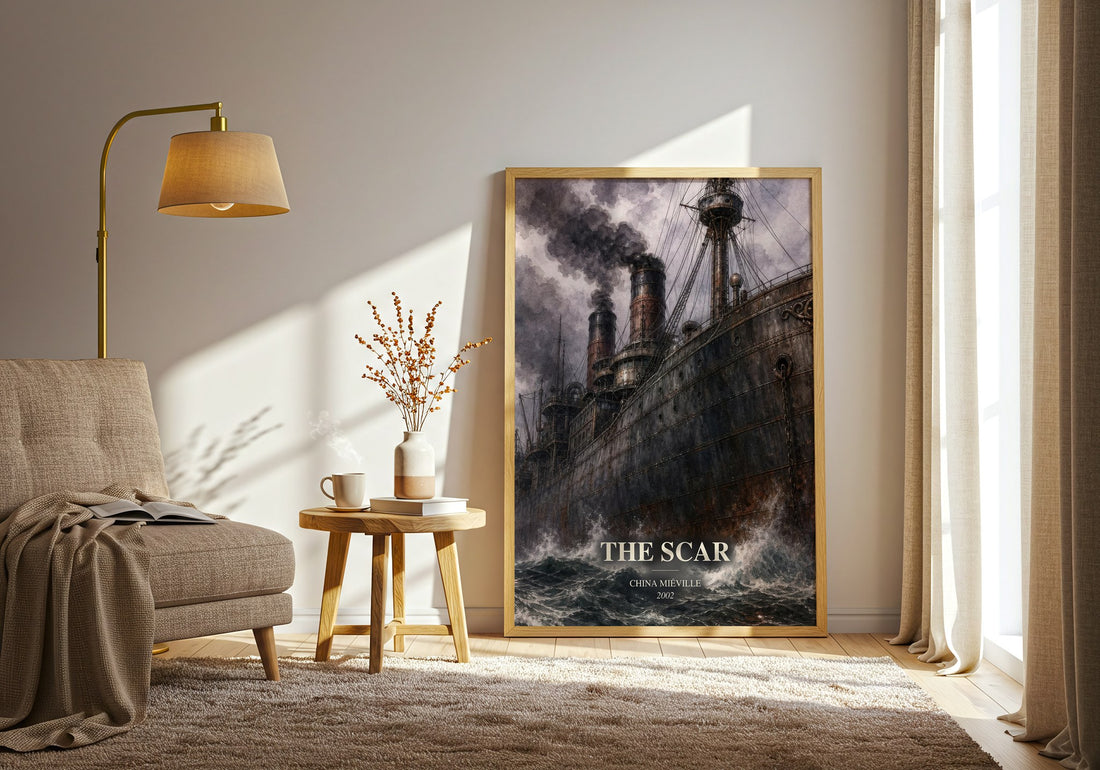 The Scar watercolour print in frame leaning in hallway – fantasy wall art (mockup)