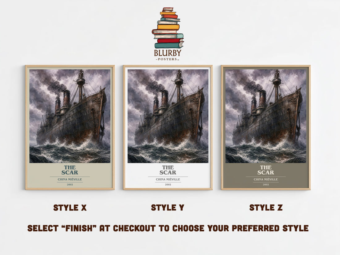 The Scar book cover print in frame leaning in hallway – fantasy wall art (mockup)
