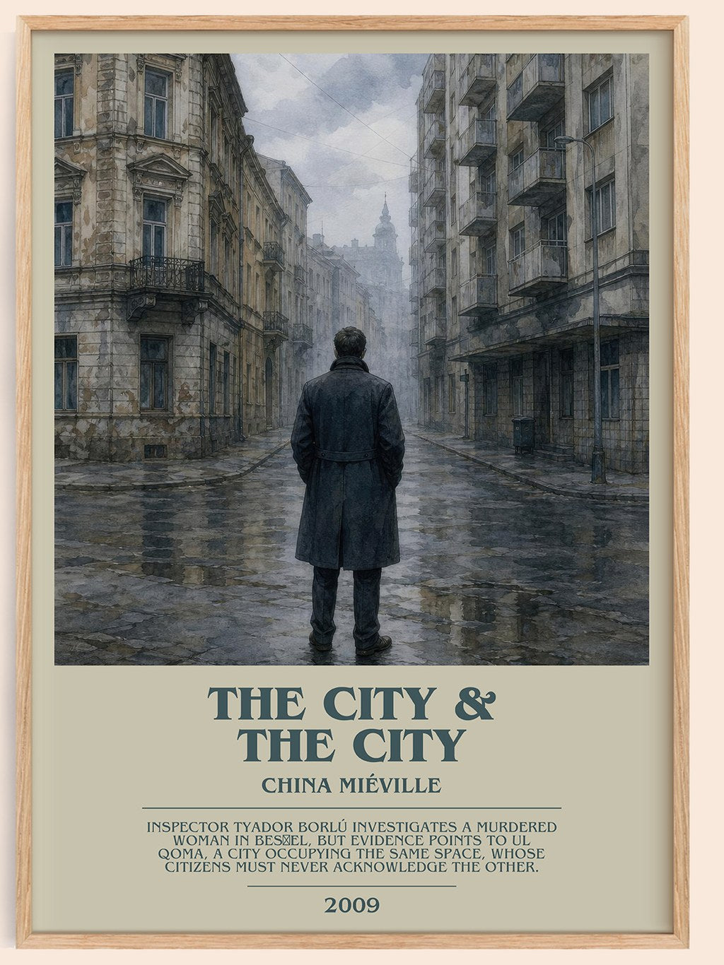 The City & the City bookish book poster by China Miéville – framed literary art print