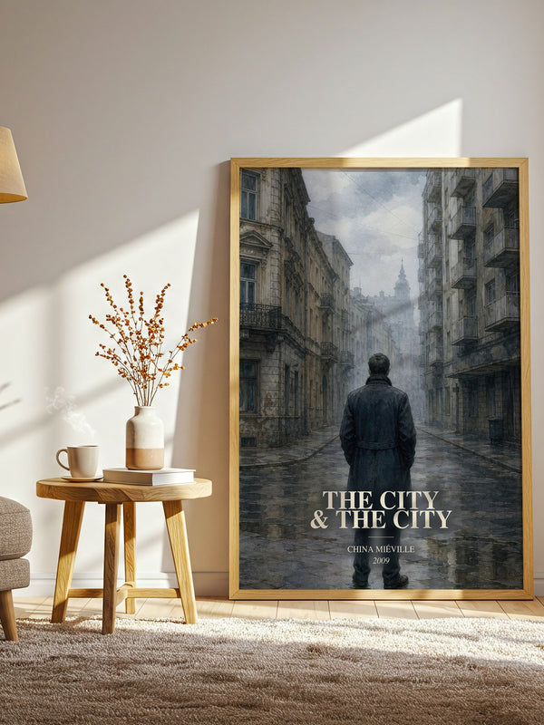 The City & the City watercolour print in frame leaning in hallway – mystery wall art