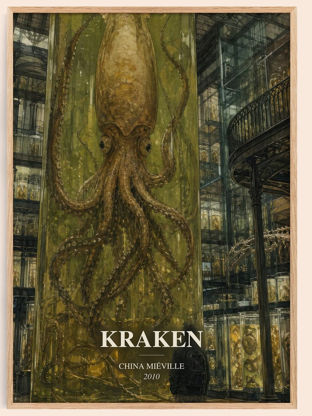 Kraken watercolour book poster by China Miéville – framed literary art print
