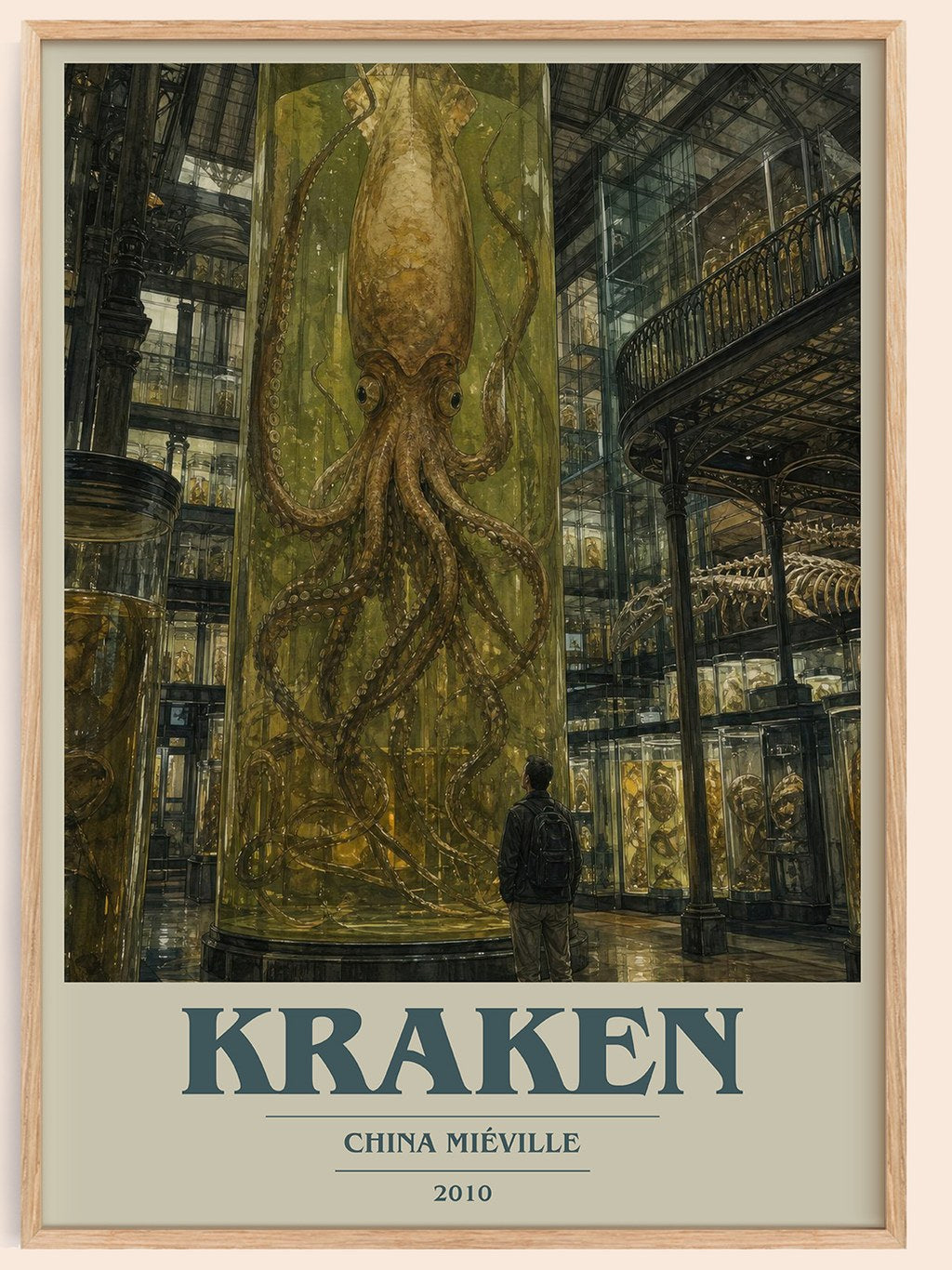 Kraken book cover book poster by China Miéville – framed literary art print