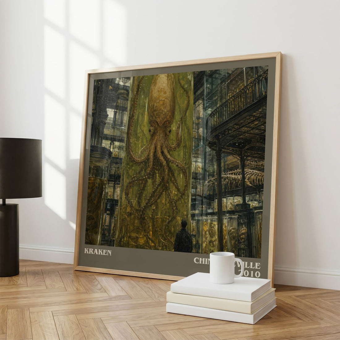 Kraken literary print framed by window – literary home decor