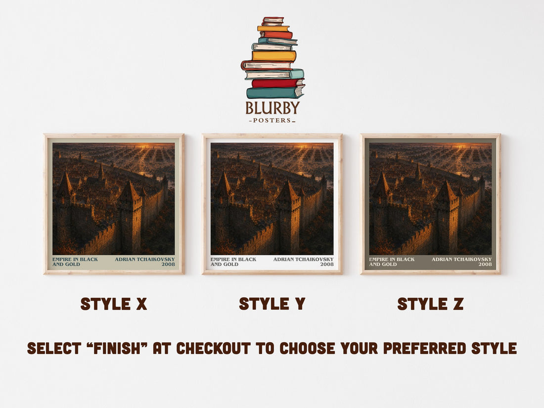 Empire in Black and Gold literary print in frame leaning in hallway – fantasy wall art (mockup)