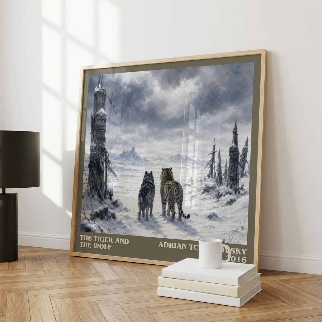 The Tiger and the Wolf literary print framed by window – literary home decor