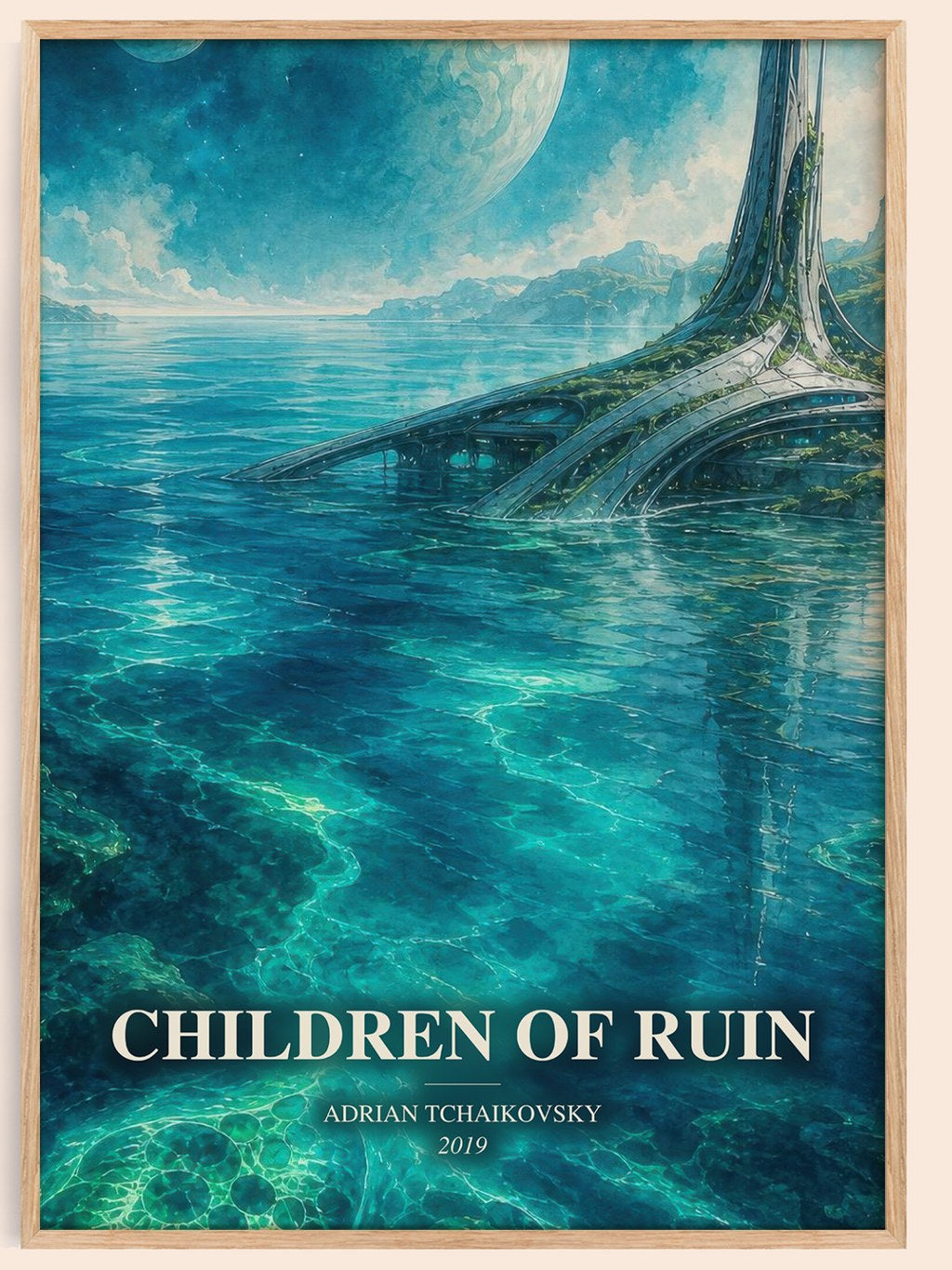 Children of Ruin watercolour book poster by Adrian Tchaikovsky – framed literary art print