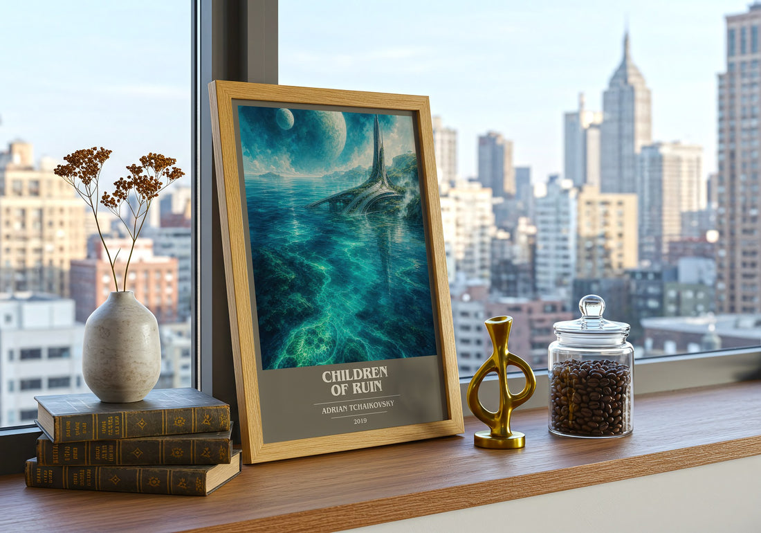 Children of Ruin book cover print framed by window – literary home decor