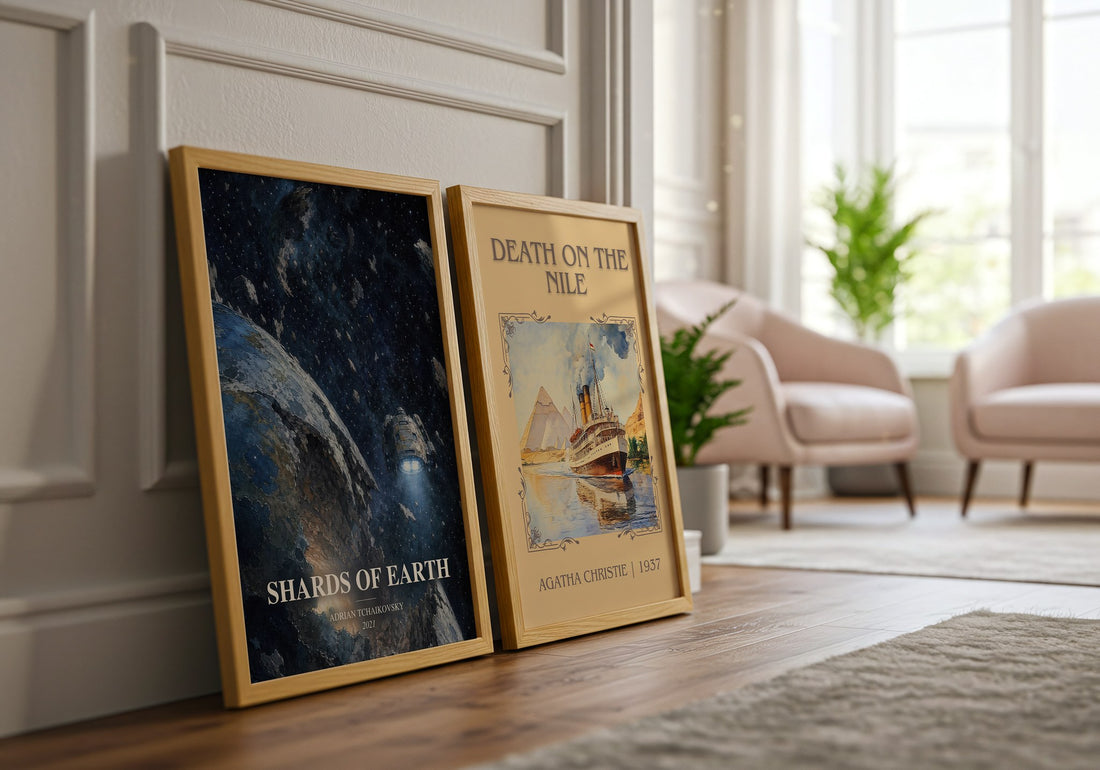 Shards of Earth watercolour print framed by window – literary home decor