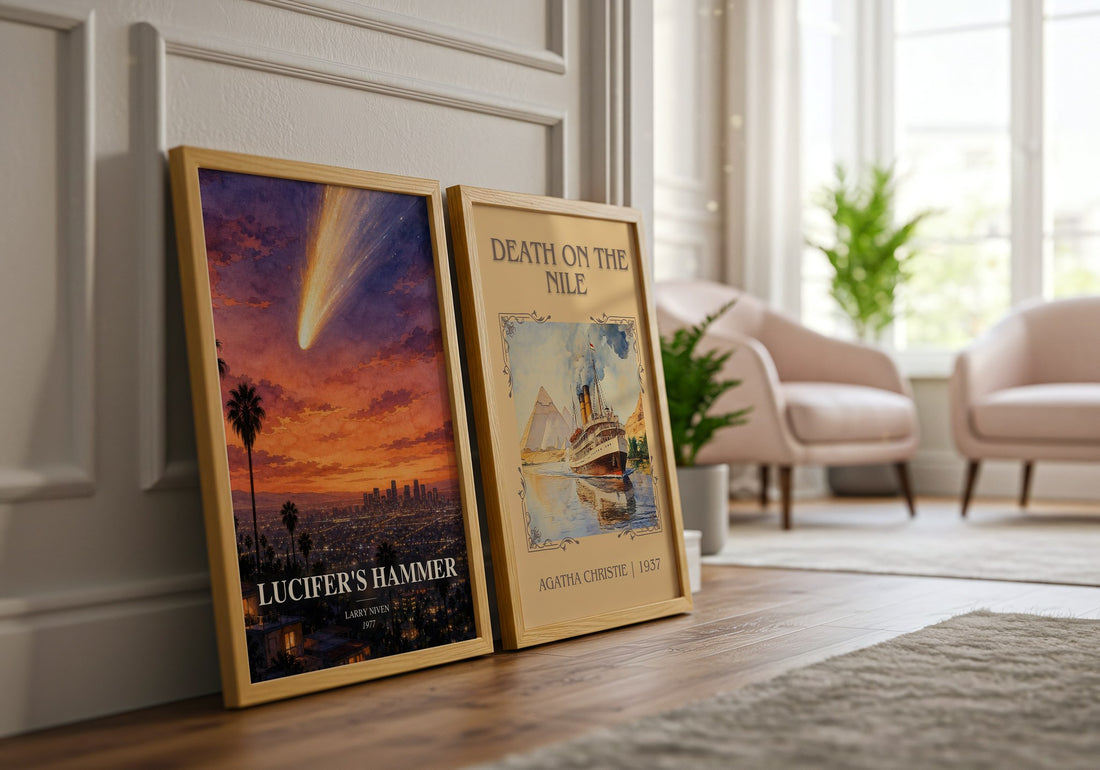Lucifer's Hammer watercolour print framed by window – literary home decor
