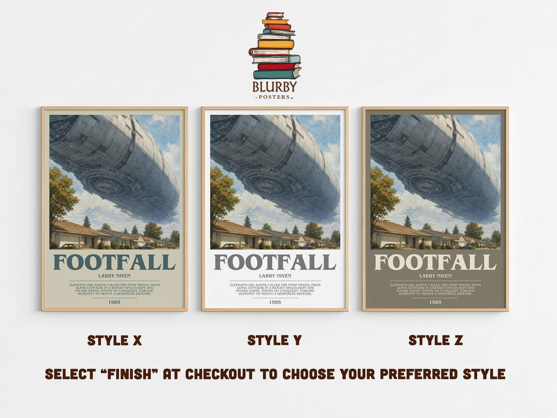 Footfall bookish print in frame leaning in hallway – sci fi wall art (mockup)
