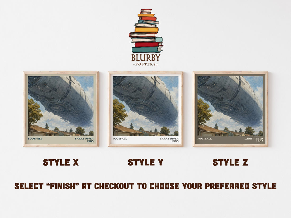 Footfall literary print in frame leaning in hallway – sci fi wall art (mockup)