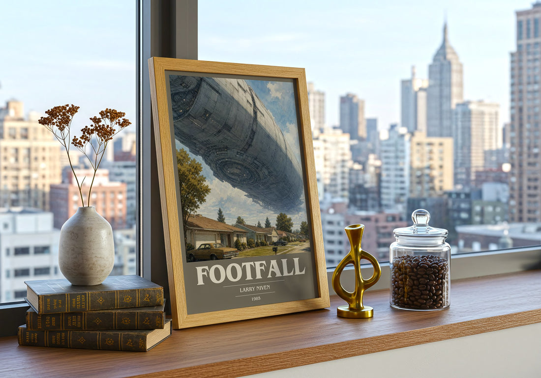 Footfall book cover print framed by window – literary home decor