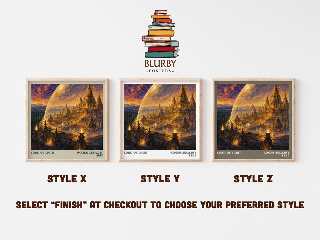 Lord of Light literary print in frame leaning in hallway – sci fi wall art (mockup)