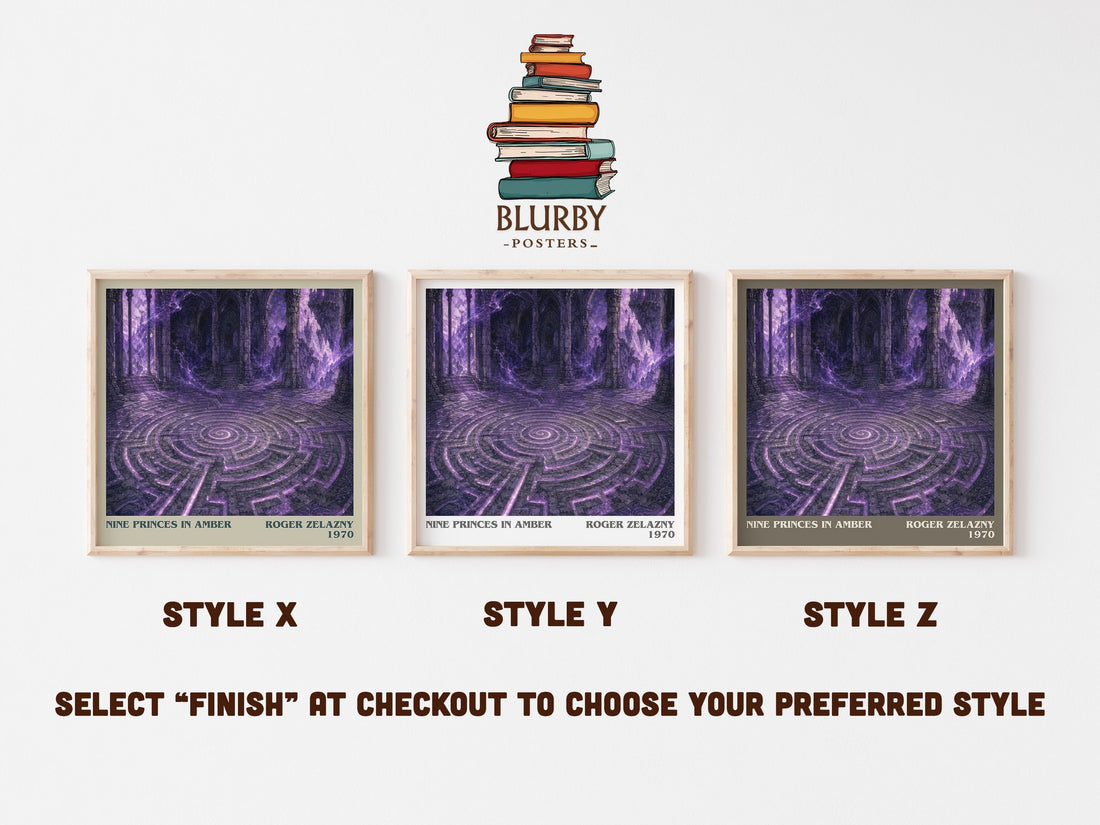 Nine Princes in Amber literary print in frame leaning in hallway – fantasy wall art (mockup)