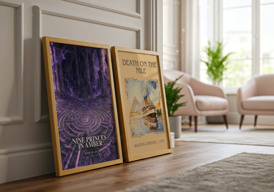 Nine Princes in Amber watercolour print framed by window – literary home decor