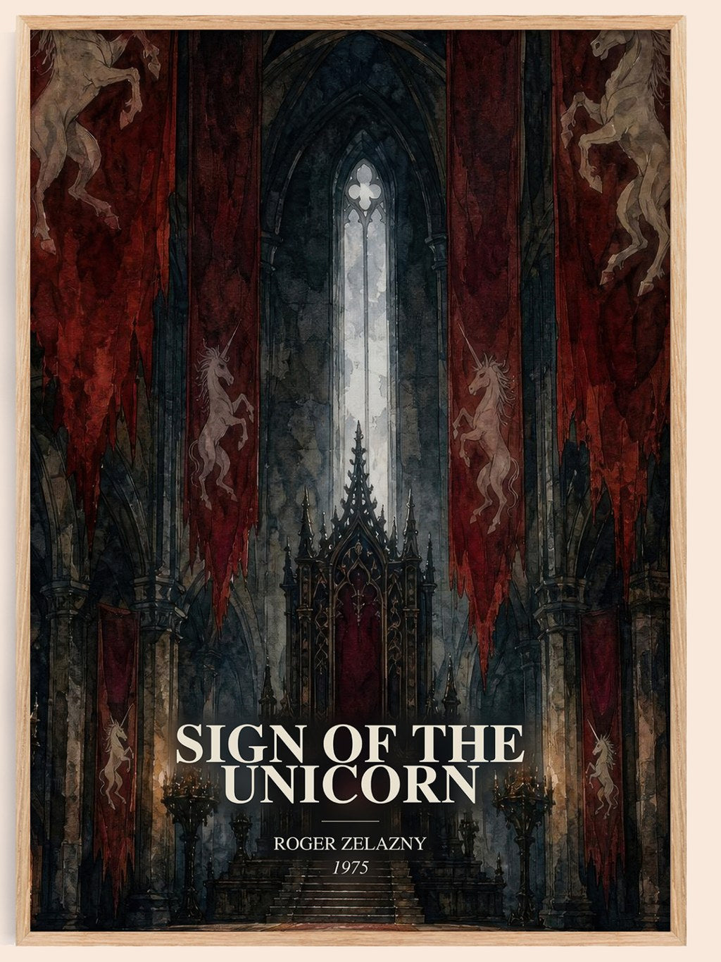 Sign of the Unicorn watercolour book poster by Roger Zelazny – framed literary art print