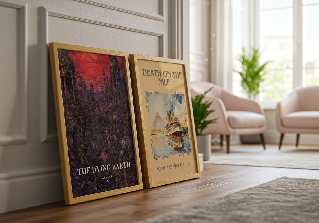 The Dying Earth watercolour print framed by window – literary home decor