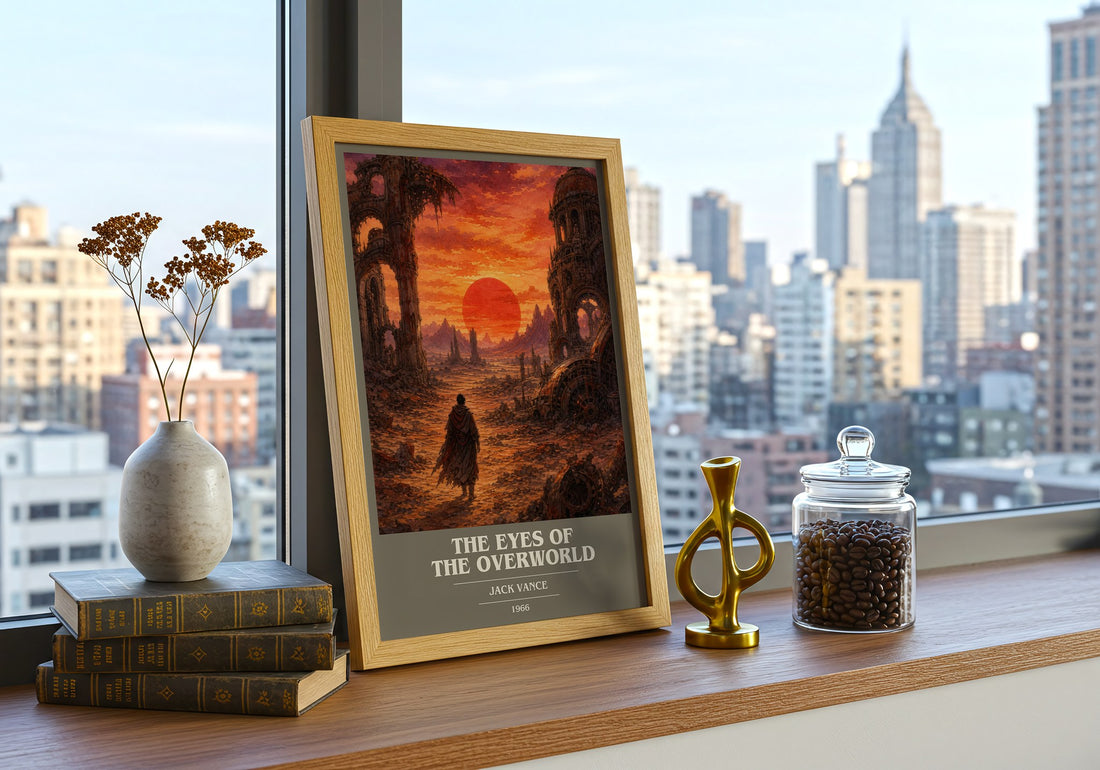 The Eyes of the Overworld book cover print framed by window – literary home decor