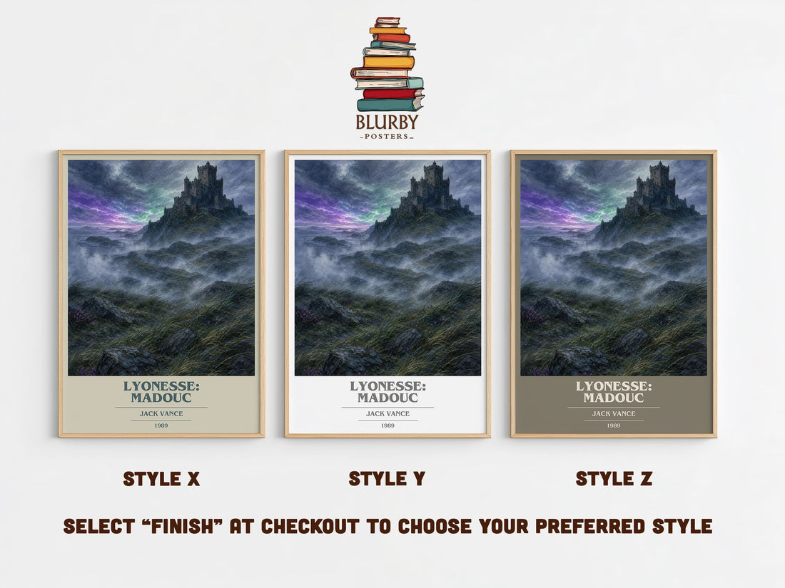 Lyonesse: Madouc book cover print in frame leaning in hallway – fantasy wall art (mockup)