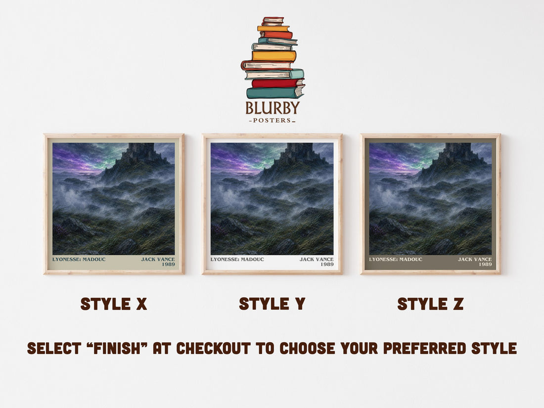 Lyonesse: Madouc literary print in frame leaning in hallway – fantasy wall art (mockup)