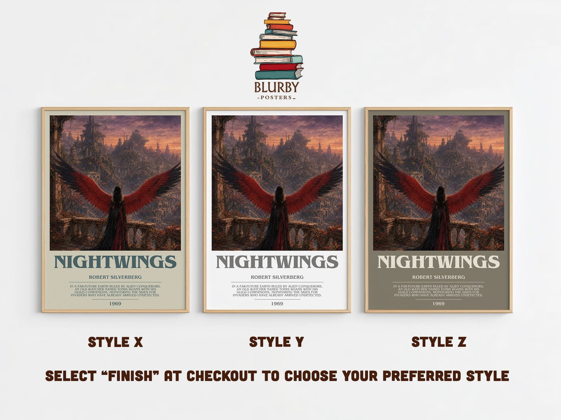 Nightwings bookish print in frame leaning in hallway – sci fi wall art (mockup)