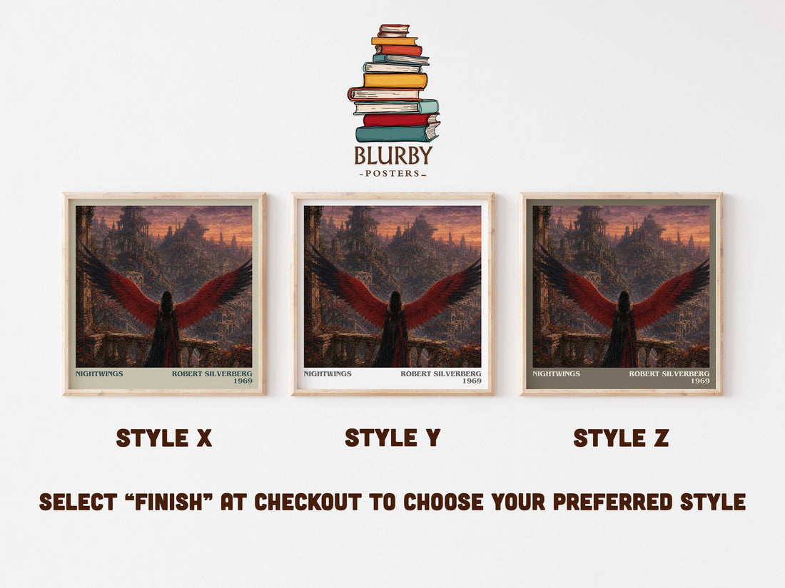 Nightwings literary print in frame leaning in hallway – sci fi wall art (mockup)